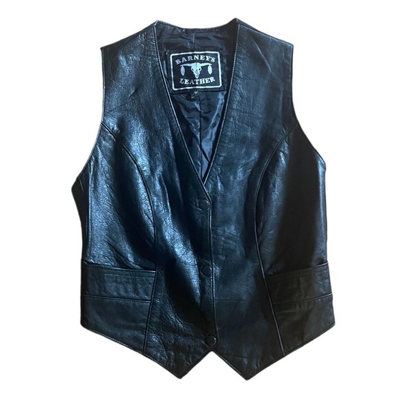 Black Barney's Leather Vest Small - Picture 3 of 5